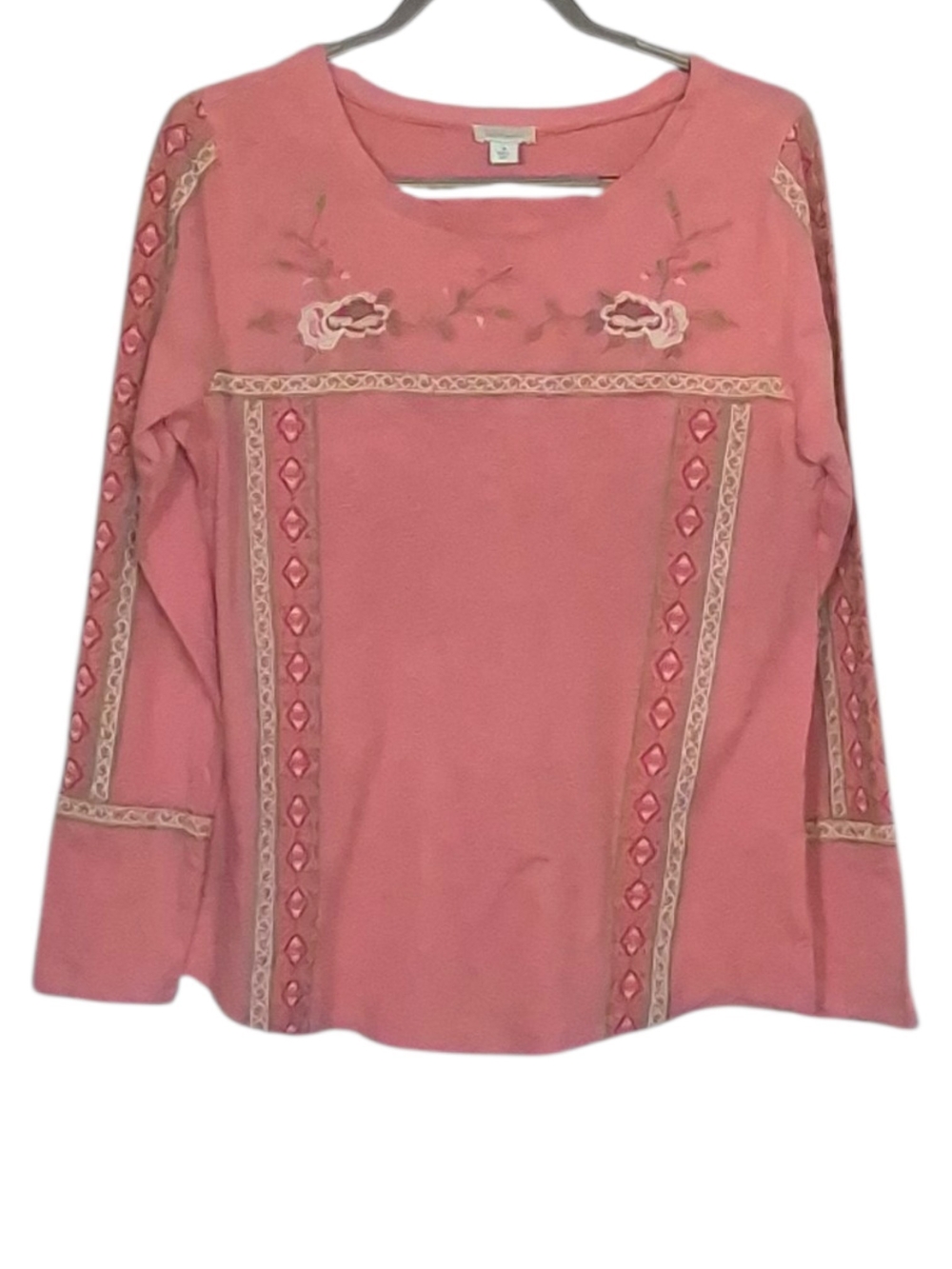 Sundance Embroidered Top M Coral Cotton Boho Floral Western Artisan PraireStyle